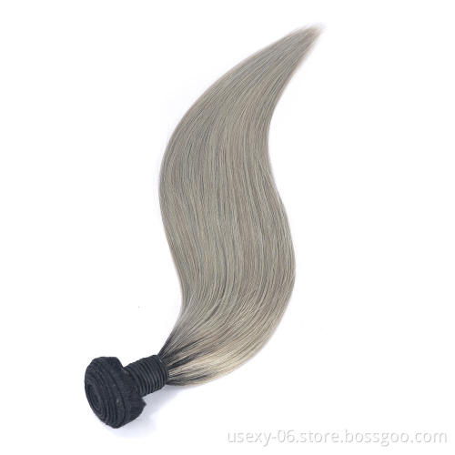 Raw Cuticle Aligned Virgin Hair Malaysian Two Tone Ombre 1B/Grey Silk Straight Color Hair Extension
